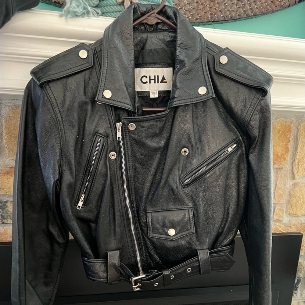 Ladies Genuine Leather Motorcycle Jacket